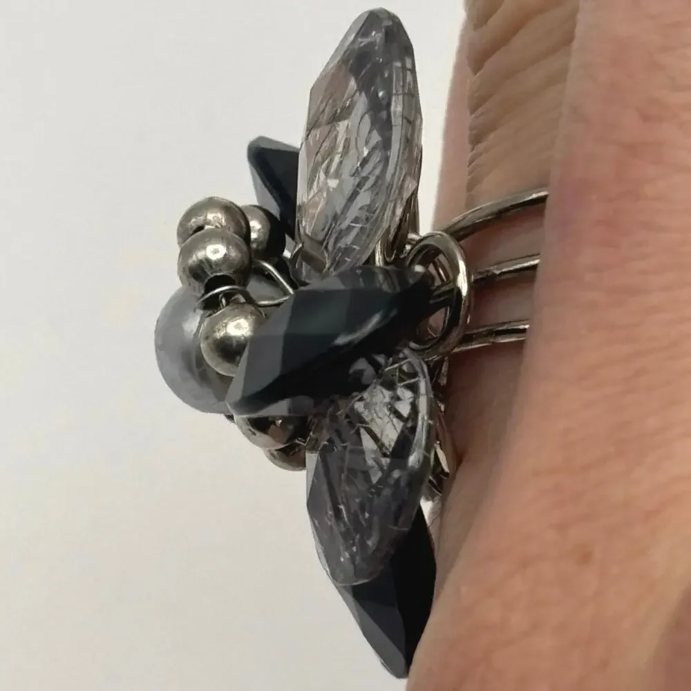 Black & Silver Floral Ring